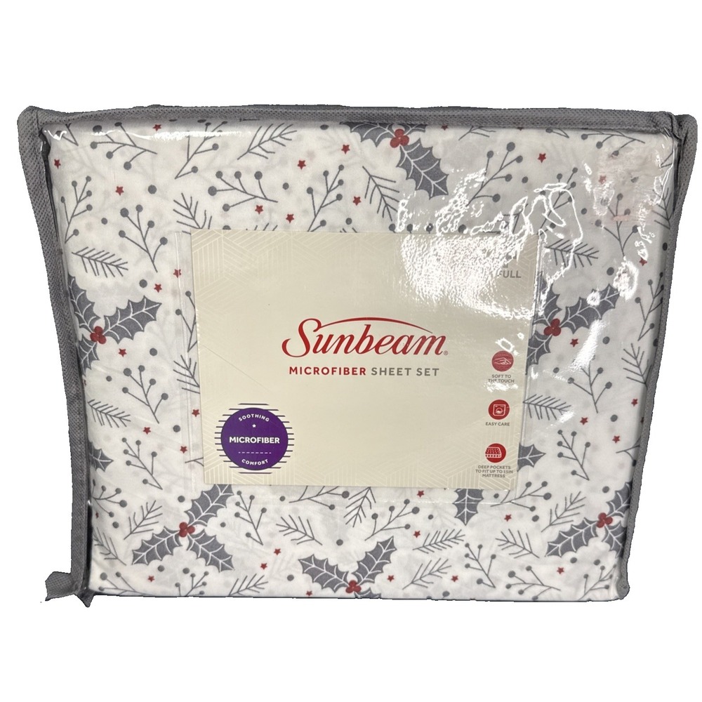 Sunbeam 4 Piece "Christmas Holly Leaf & Berry" FULL Sheet Set